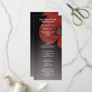 Modern black  Red Poppy Floral  Wedding Program