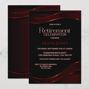 Modern Black Red Retirement Celebration Invitation