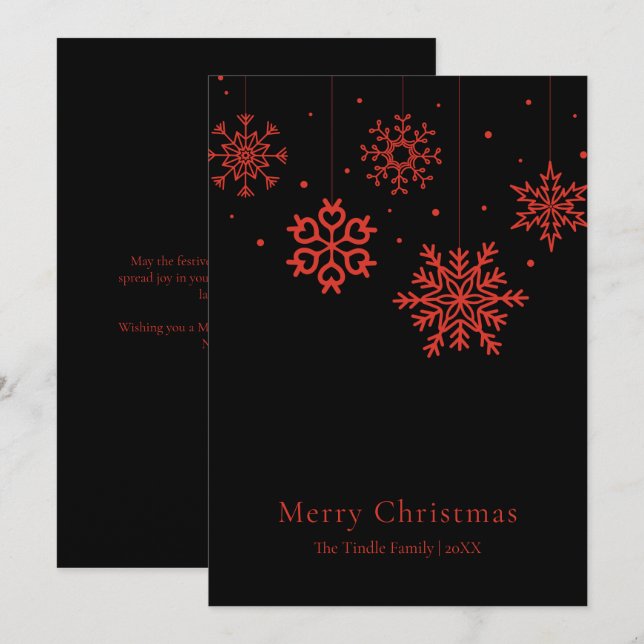 Modern Black Red Script Christmas Tree         Holiday Card (Front/Back)