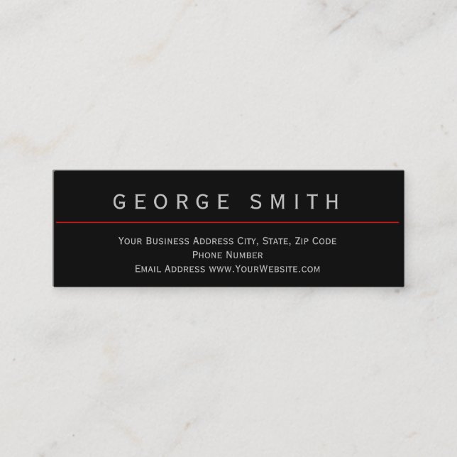 Modern Black - Red Simple Plain Business Card (Front)