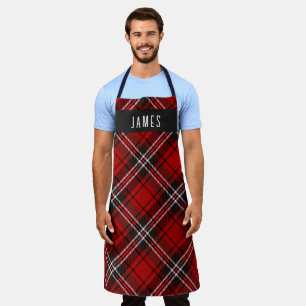 Modern Black Red Tartan Plaid Personalized  Apron