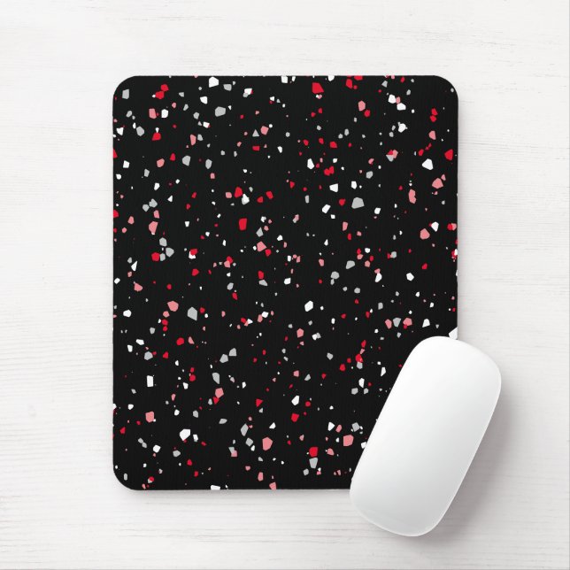 Modern Black Red Terrazzo Trendy Pattern Mouse Pad (With Mouse)