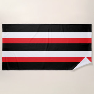 Modern Black Red White Striped Beach Towel
