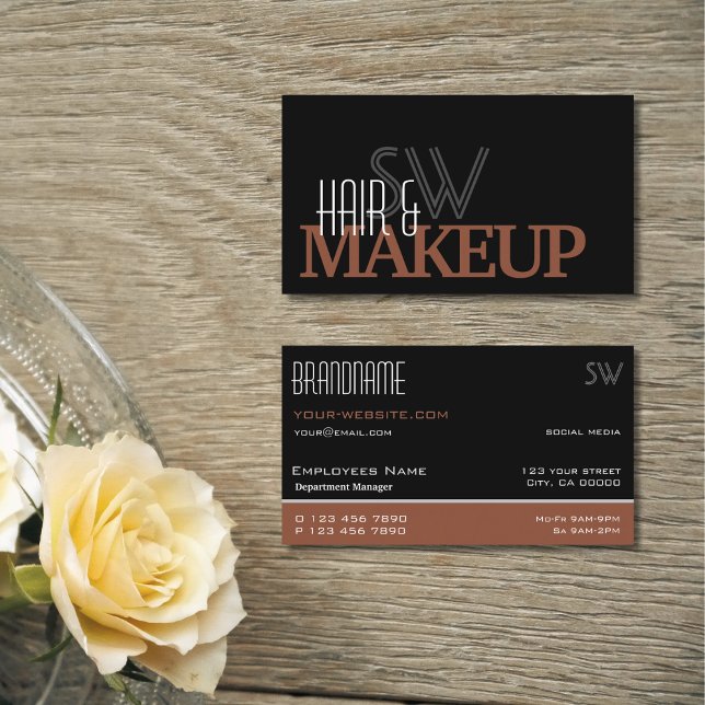 Modern Black Reddish Brown Simple with Monogram Business Card (Creator Uploaded)
