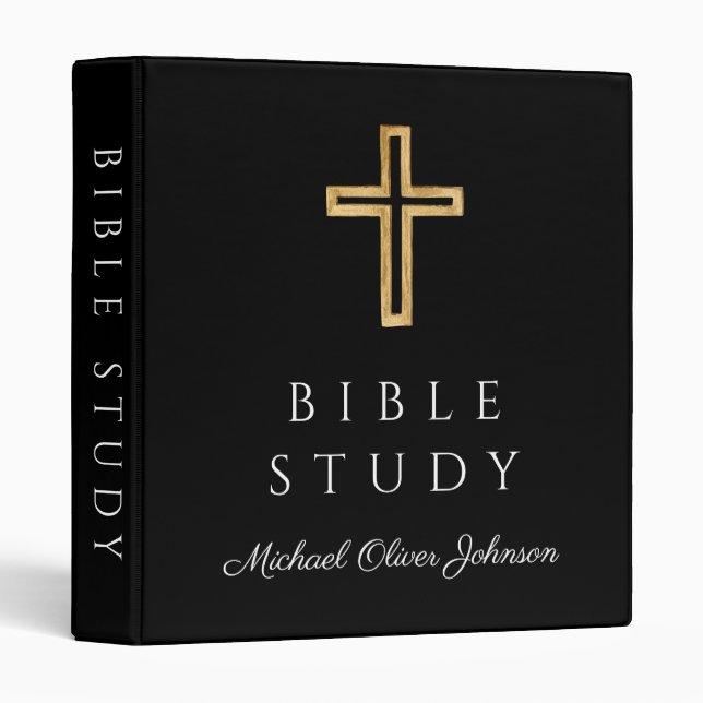 Modern Black Religious Cross Bible Study Binder (Front/Spine)