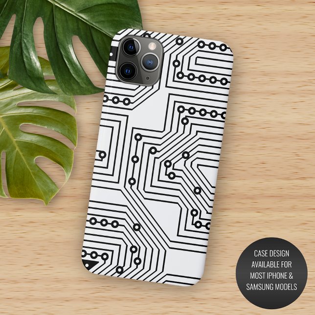 Modern Black Retro Computer Circuit Board Pattern iPhone Case (Creator Uploaded)