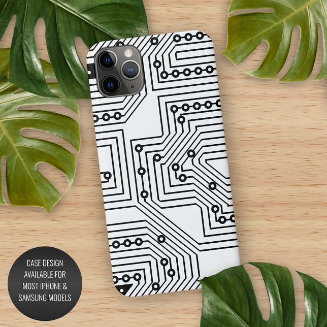 Modern Black Retro Computer Circuit Board Pattern iPhone Case (Creator Uploaded)