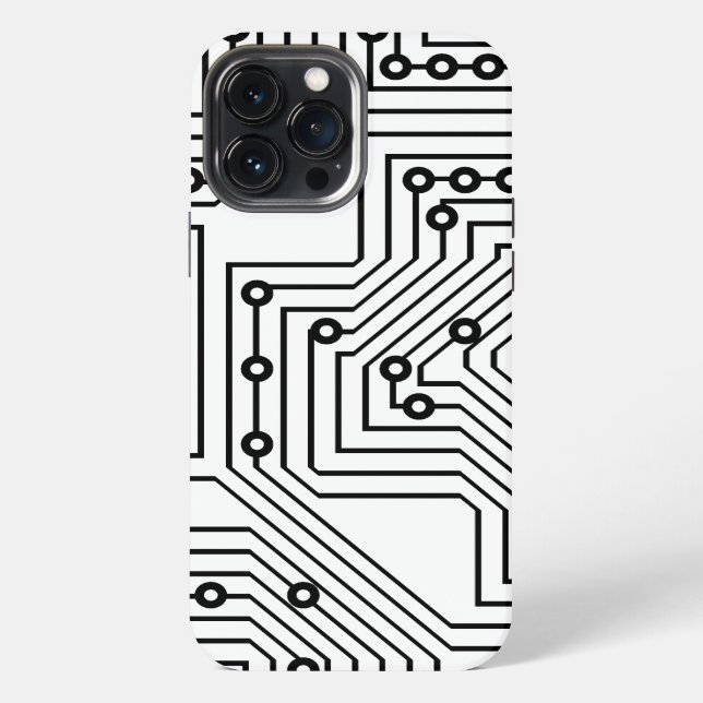 Modern Black Retro Computer Circuit Board Pattern iPhone Case (Back)