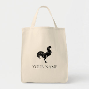 Modern Black Rooster Logo Tote Bag
