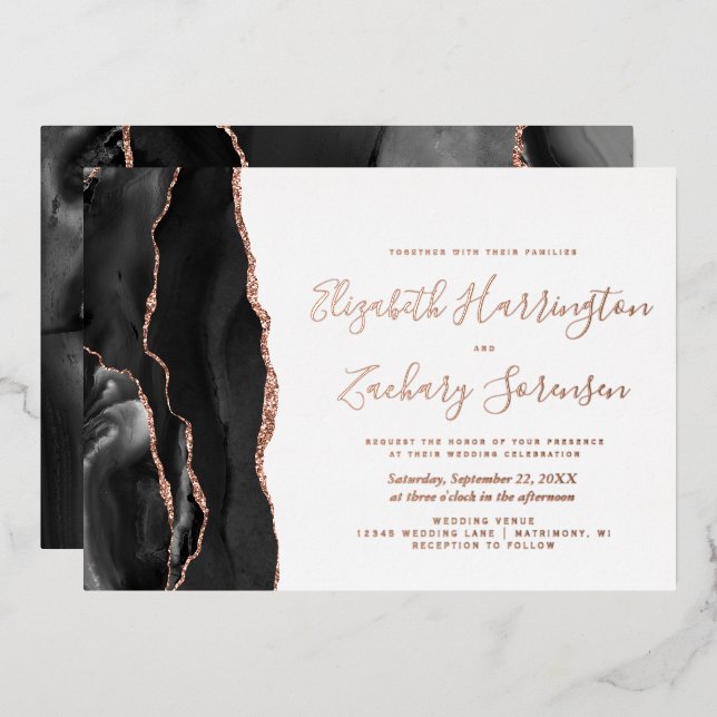 Modern Black Rose Gold Agate Wedding (Front/Back)