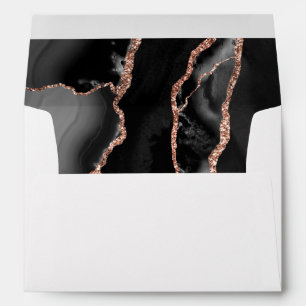 Modern Black Rose Gold Agate Wedding Envelope