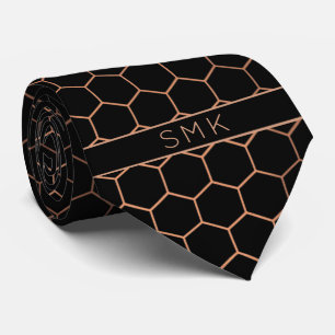 Modern Black Rose Gold Foil Geometric Monogram Tie