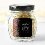 Modern Black Rose Gold Glitter Edge Wedding Square Sticker<br><div class="desc">This elegant modern wedding sticker features a faux rose gold glitter design on the left edge. Easily customize the rose coloured text on a black background,  with the names of the bride and groom in handwriting calligraphy over a large grey ampersand.</div>