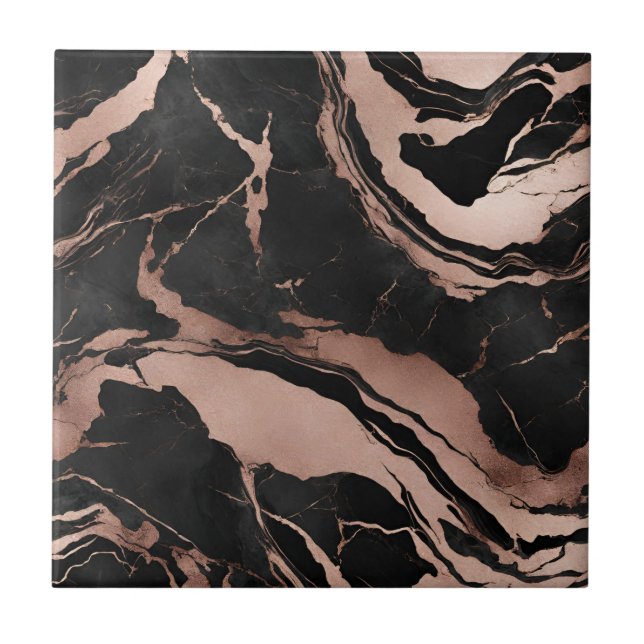 Modern Black Rose Gold Marble Pattern Tile (Front)