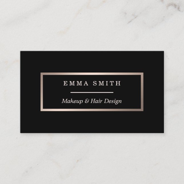 Modern Black Rose Gold Minimalist Business Card (Front)