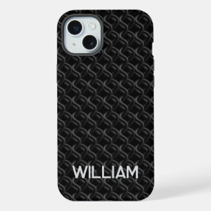 Modern Black Rubber Lattice with Name iPhone 15 Plus Case