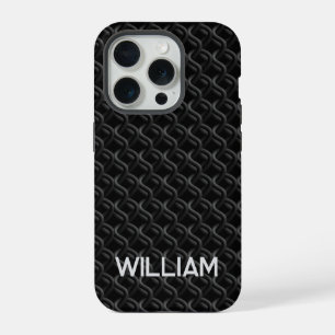 Modern Black Rubber Lattice with Name iPhone 15 Pro Case
