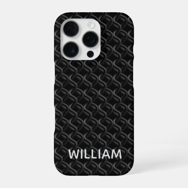 Modern Black Rubber Lattice with Name iPhone Case (Back)