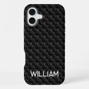 Modern Black Rubber Lattice with Name iPhone 16 Plus Case