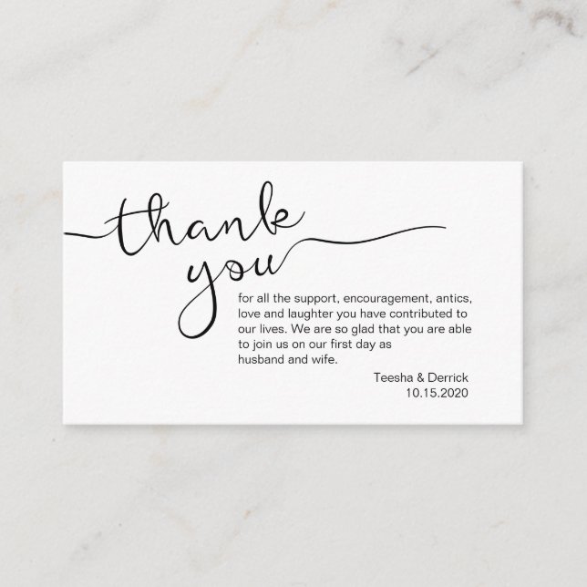Modern black rustic font, Wedding Thank you Enclosure Card (Front)