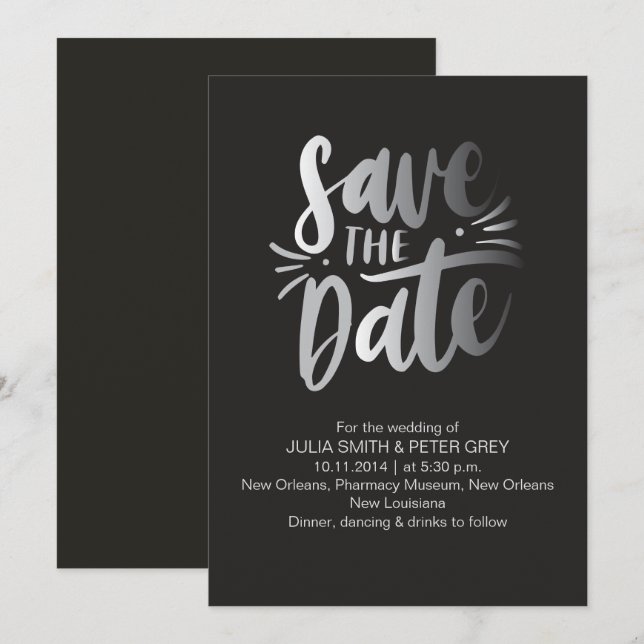 Modern Black Save the Date Invitation (Front/Back)