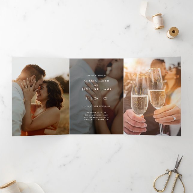 Modern black Save The Date Photo Typography Tri-Fo Tri-Fold Invitation (Inside)