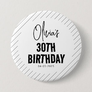 Modern Black Script 30th Birthday Chic & Minimalis 3 Inch Round Button