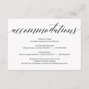 Modern Black Script, Accommodations, hotels Enclosure Card