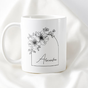 Modern Black Script Beautiful Arch Elegant Floral Coffee Mug