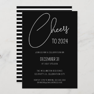Modern Black Script Cheers New Years Eve Party Invitation
