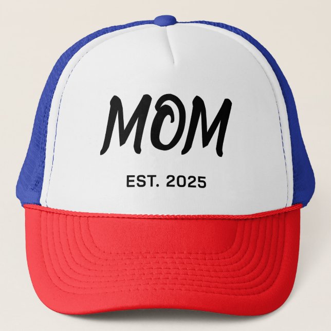 Modern Black Script Established Mom T-Shirt Trucker Hat (Front)