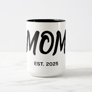 Modern Black Script Established Mom T-Shirt Two-Tone Coffee Mug