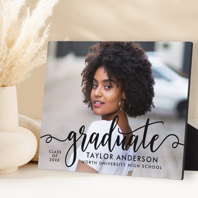 Modern Black Script Graduate Photo Graduation Plaque (Creator Uploaded)