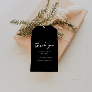 Modern Black Script Graduation Party Thank You Gift Tags