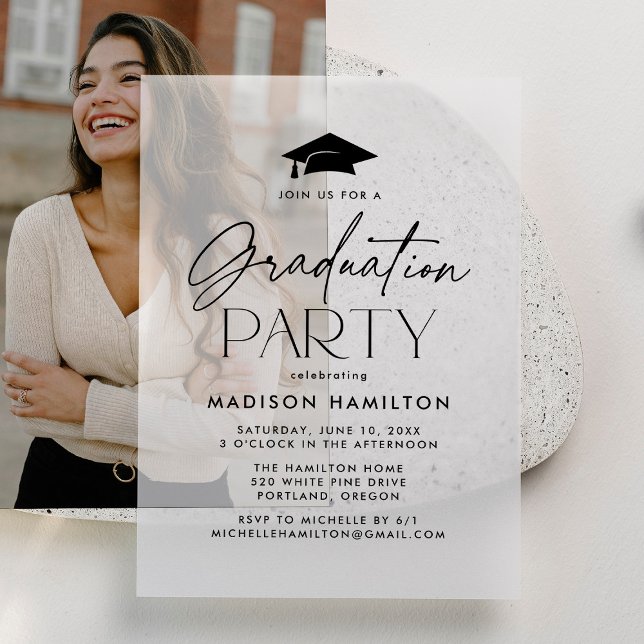 Modern Black Script Graduation Party Vellum Invitations (Creator Uploaded)