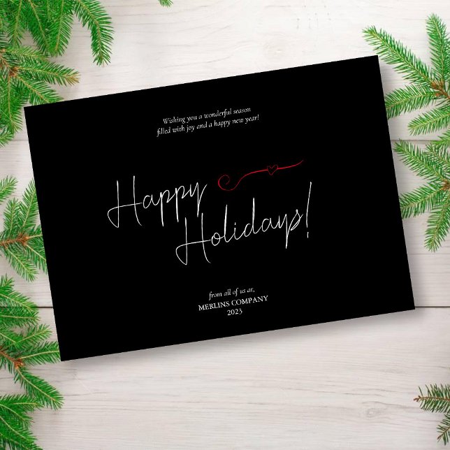 Modern Black Script Happy Holidays Business Card (Creator Uploaded)