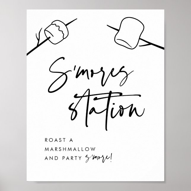 Modern Black Script Marshmallow S'mores Station Poster (Front)
