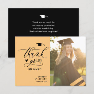 Modern Black Script Minimalist Photo Graduation Thank You Card