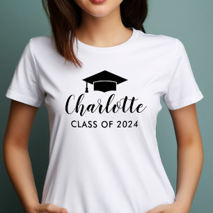 Modern Black Script Name Grad Cap 2026 T-Shirt