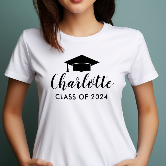 Modern Black Script Name Grad Cap 2026 T-Shirt (Creator Uploaded)