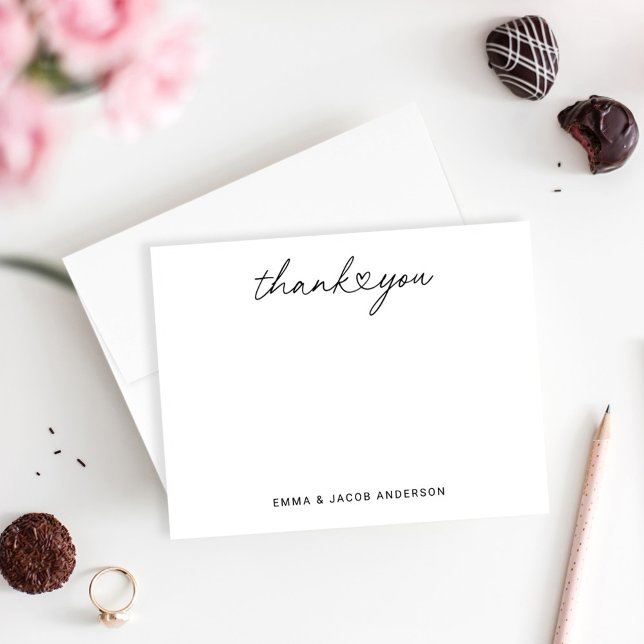 Modern Black Script Personalized Wedding Monogram Thank You Card (Creator Uploaded)