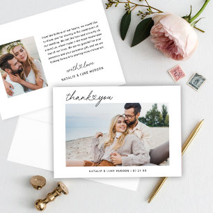 Modern Black Script Personalized Wedding Photo Thank You Card