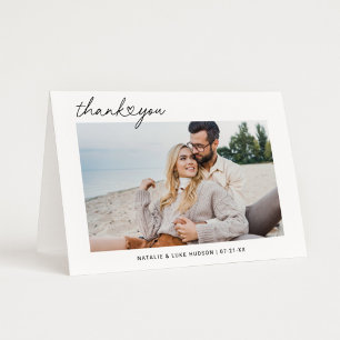 Modern Black Script Personalized Wedding Photo Thank You Card