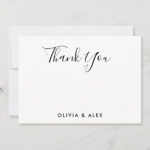 Modern Black Script Personalized Wedding Thank You Card