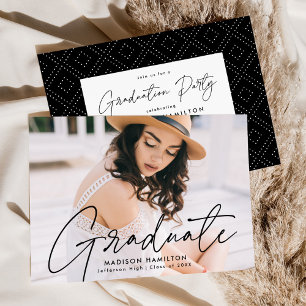 Modern Black Script Photo Graduation Party Invitation