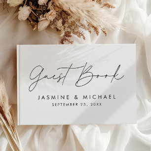 Modern Black Script Photo Wedding Guest Book