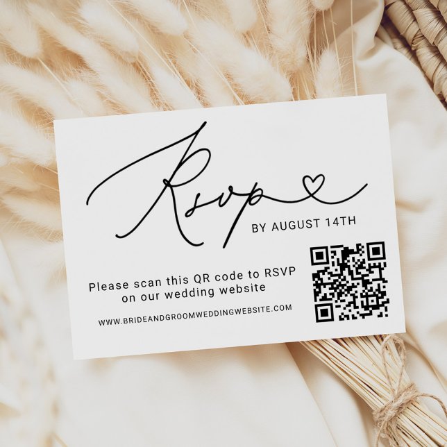 Modern Black Script QR Code Wedding RSVP Card (Creator Uploaded)