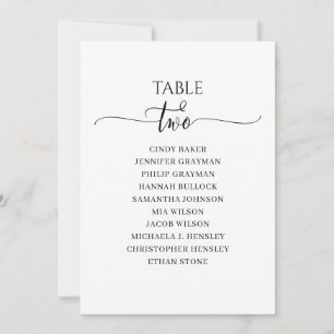 Modern Black Script Table Number 2 Seating Chart