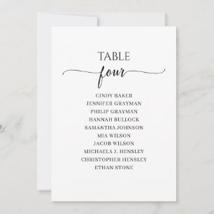 Modern Black Script Table Number 4 Seating Chart