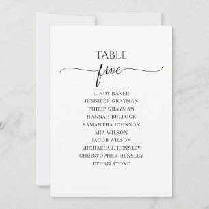 Modern Black Script Table Number 5 Seating Chart